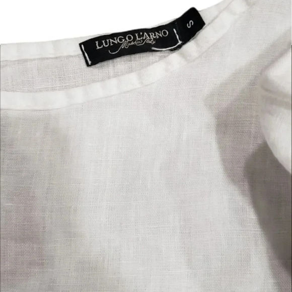 Lungo L'arno White Linen Crochet Trim Bell Sleeve Blouse S - Picture 4 of 4
